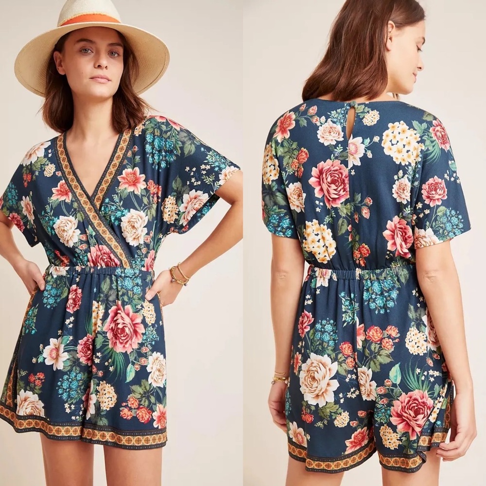 Farm teal floral romper